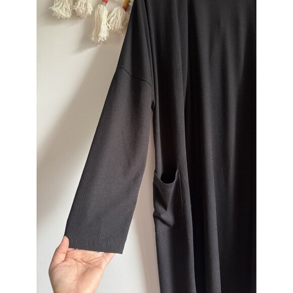 Carly Jean Los Angeles Ribbed Knit Black Open Front Longline Cardigan Lounge XXL - Picture 5 of 10